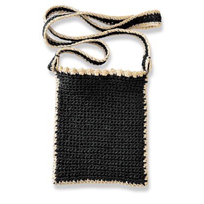 doris dirtbag crochet crossbody bag kit, black with contrasting vanilla trim